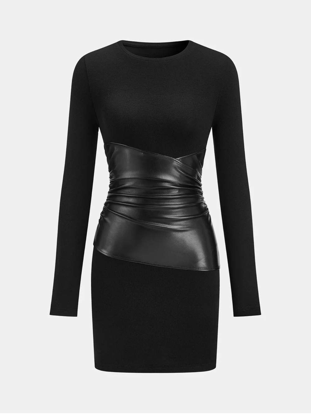 Commense Women’s Bodycon Faux-Leather Long Sleeve Dress New Black Size Medium